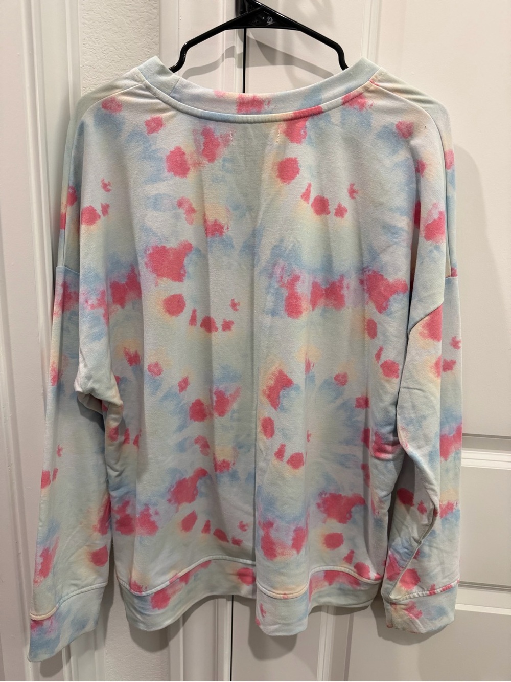 Rae Dunn Tie-Dye "LOVE" Crewneck Sweatshirt in Pastel Blue, Pink, Cream - Picture 2 of 4